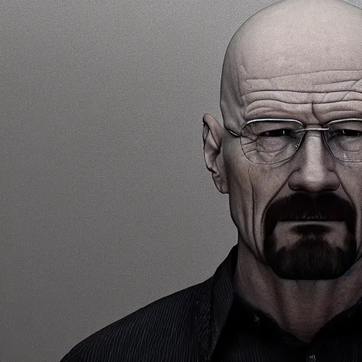 Image similar to 3 d render of scared walter white standing in a white room with no escape,