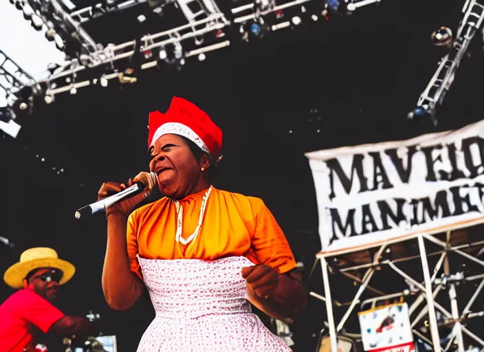 Image similar to photo still of aunt jemima in period attire at vans warped tour!!!!!!!! at age 4 0 years old 4 0 years of age!!!!!!! on stage pouring maple syrup on the crowd, 8 k, 8 5 mm f 1. 8, studio lighting, rim light, right side key light