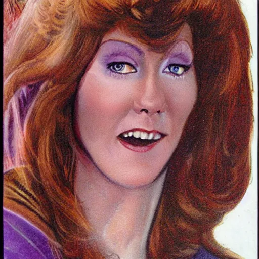 Image similar to marvellous enchanting beautiful anni - frid lyngstad in the style of jeff easley and michelangelo