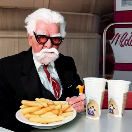 Prompt: colonel sanders eating at macdonalds