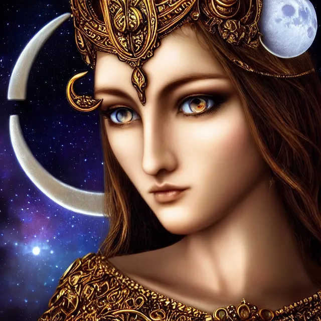 Image similar to perfectly centered close up portrait, goddess of moon, candid photography, by anne stokes, highly detailed, character concept