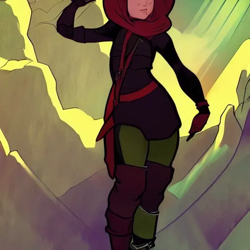 Prompt: concept art of a young female rogue who lives in the future, t - pose, smooth lighting, ultra realistic, in the style of alphonse mucha and disney animation