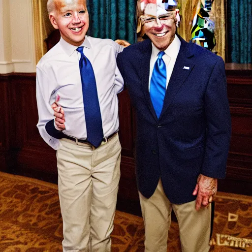 Image similar to A portrait photo of joe biden teams up with a teenage joe biden, perfect faces, 50 mm, award winning photography