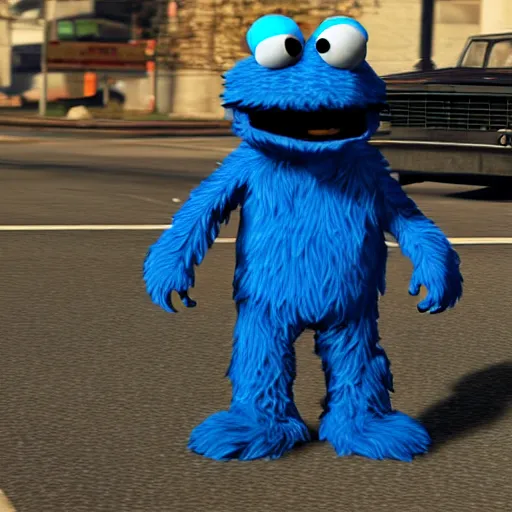 Image similar to cookie monster in gta 5 cover photo 8 k hyperdetailed photorealism