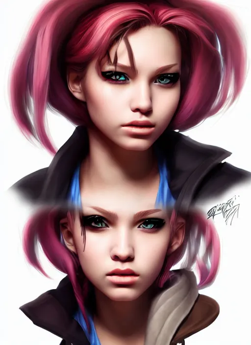 Image similar to a portrait of a pretty sewer punk young lady by artgerm