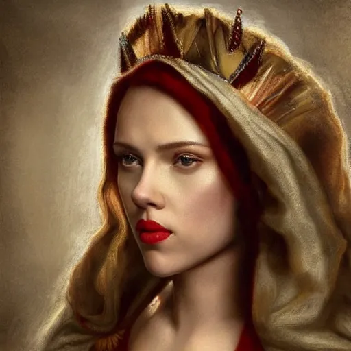 Prompt: scarlett johansson as a glamorous, queen, fantasy, renaissance painting, concept art