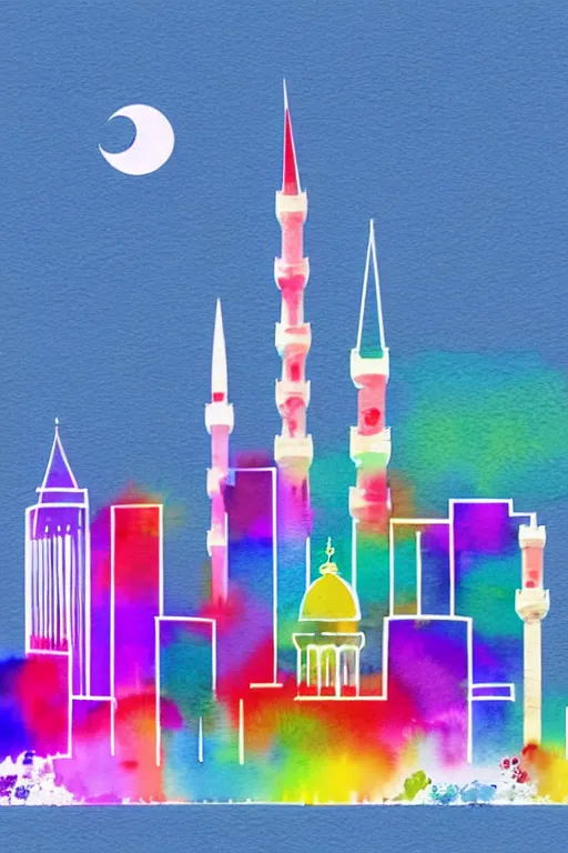 Prompt: minimalist watercolor art of istanbul skyline at sunset, illustration, vector art