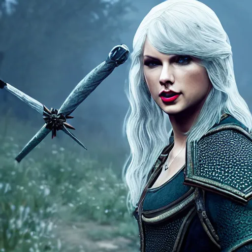 Image similar to Taylor Swift in The Witcher 3, gameplay, 8k, HD