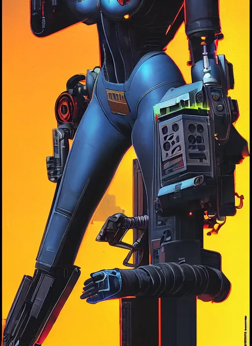 Image similar to powerful cyberpunk pilot. portrait by john philip falter and will eisner and gil elvgren and pixar. full body. realistic proportions. overwatch, rb 6 s, cyberpunk 2 0 7 7, blade runner 2 0 4 9 concept art. cel shading. thick lines.