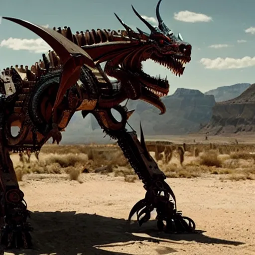 Image similar to cinematic still of westworld, a intact stunning intricate si - fi robotic fantasy dragon, well armored mech dragon, highly detailed