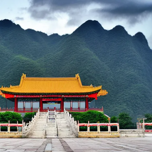 Prompt: Chinese Palace, mountain, cloud