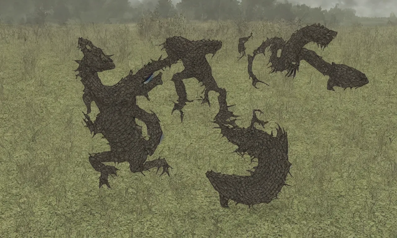 Prompt: SCP-682 breaching containment and escaping into the countryside