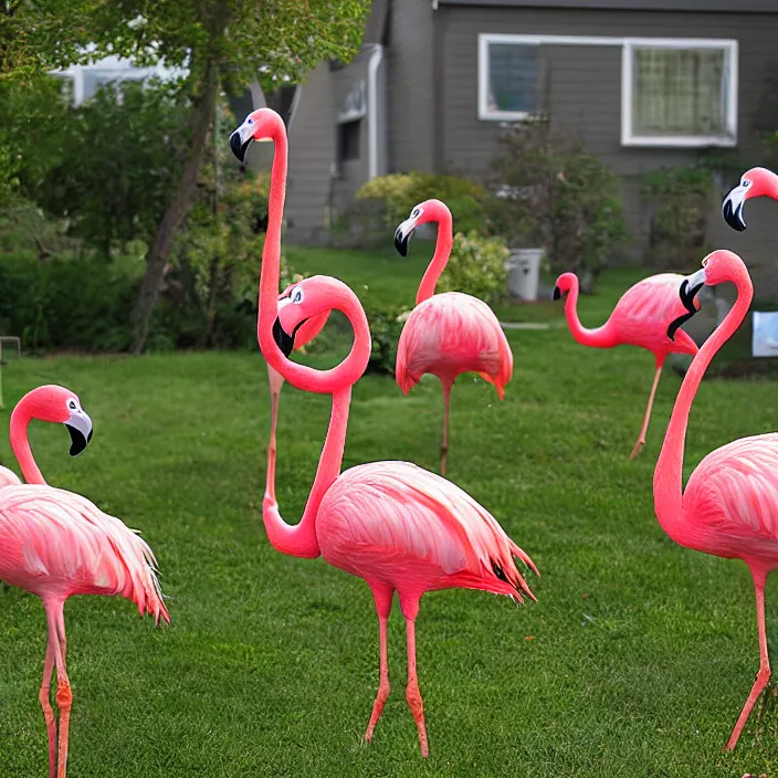 Image similar to spooky weird flamingo lawn monsters at vanvcouver,british columbia,canada