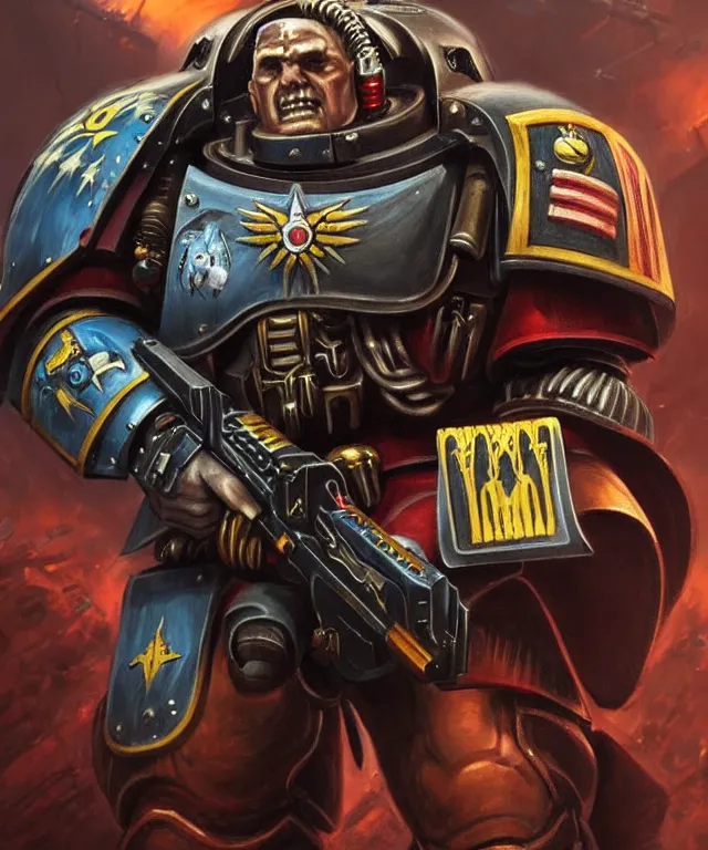 Image similar to Keir Starmer as a Warhammer 40k Space Marine, portrait, highly detailed, intricate, concept art, artstation