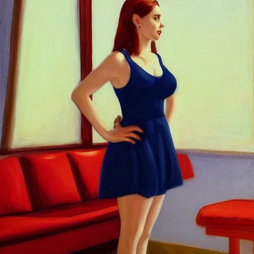 Image similar to Kaitlyn Michelle Siragusa, better known as Amouranth, full body portrait, by Edward Hopper