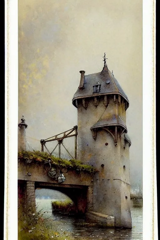 Image similar to (((((1950s castle drawbridge . muted colors.))))) by Jean-Baptiste Monge !!!!!!!!!!!!!!!!!!!!!!!!!!!