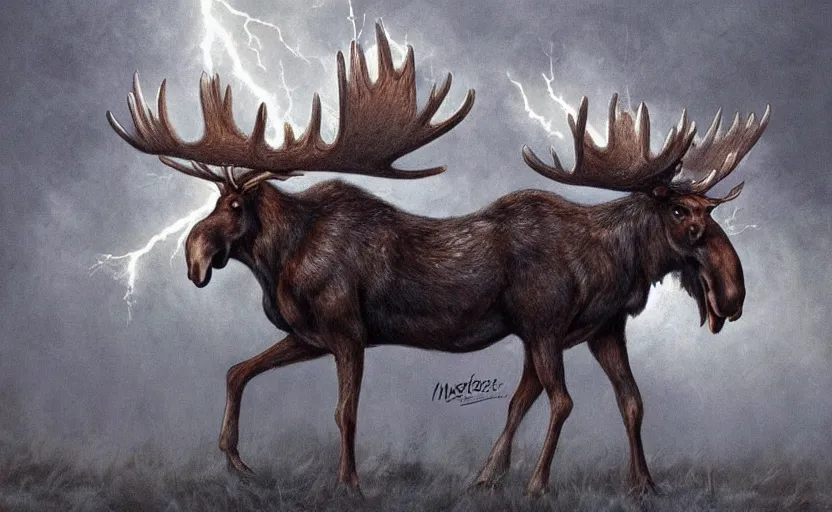 Image similar to moose with lightning horns, fantasy art, concept art