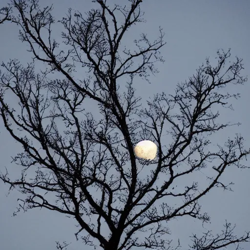 Prompt: the moon growing on a tree like a fruit