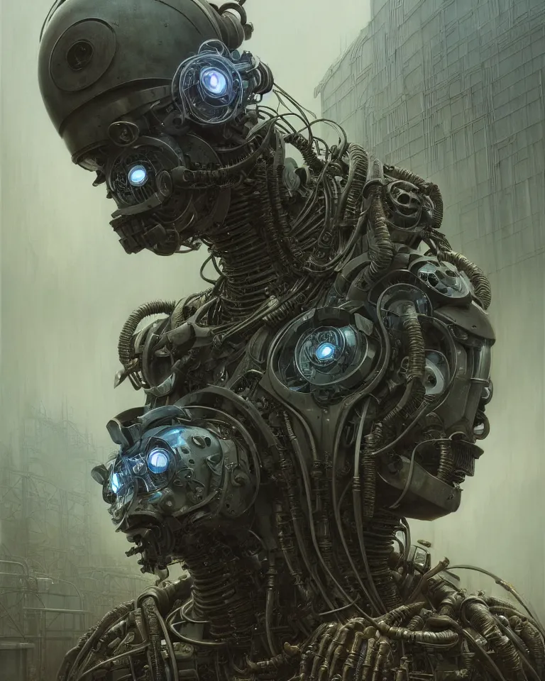 Image similar to low angle shot of a cyberpunk robot character in chernobyl, intricate, elegant, highly detailed, centered, digital painting, artstation, concept art, smooth, sharp focus, illustration, artgerm, tomasz alen kopera, peter mohrbacher, donato giancola, joseph christian leyendecker, wlop, boris vallejo