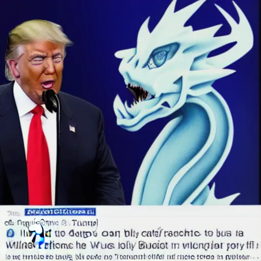 Prompt: Donald Trump plays his favorite card, the Blue Eyes White Dragon
