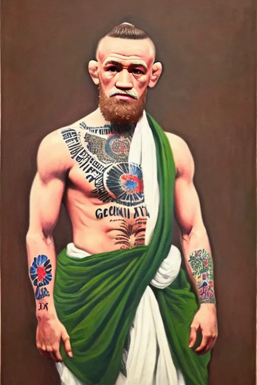 Image similar to full body portrait of conor mcgregor as mahatma gandhi, oil on canvas by william sidney mount, hindu art, great soul, irish folk, trending on artstation