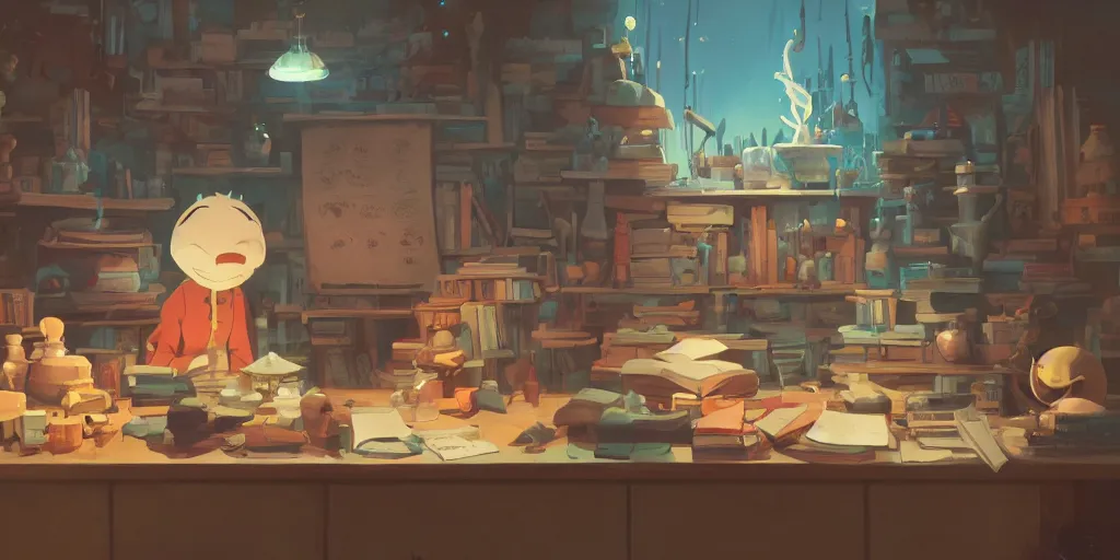 Image similar to magician's workshop, detailed, potions, scrolls, arcane books, cory loftis, james gilleard, atey ghailan, makoto shinkai, goro fujita, studio ghibli, rim light, exquisite lighting, clear focus, very coherent, plain background, soft painting