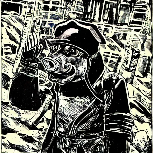 Image similar to a portrait of a sewer punk pig by al williamson