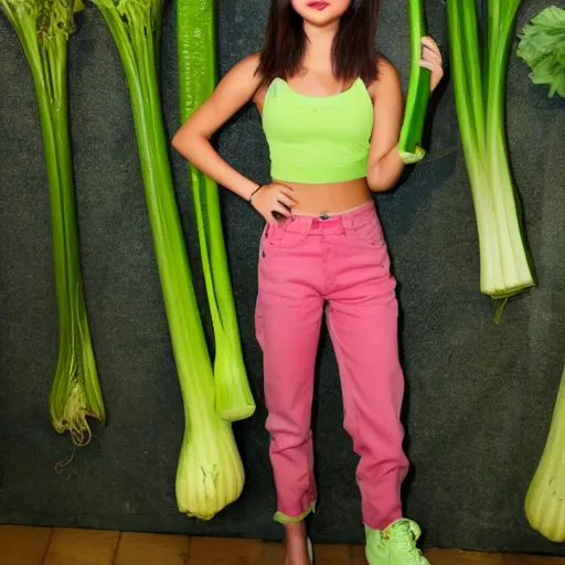 Prompt: selena gomez as humanoid celery