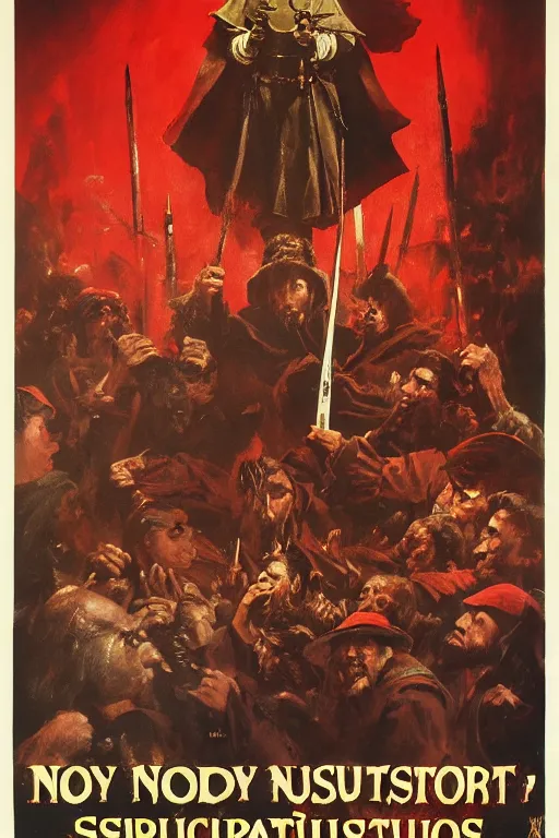 Prompt: Movie poster of nobody expects the Spanish inquisition, by frank frazetta, Noriyoshi Ohrai, ilya repin, 8k, hd, high resolution print