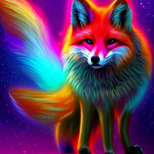 Prompt: digital fox, retrowave palette, geometric digital world, highly detailed, electric breeze, anatomically correct vulpine, synth feel, fluffy face, ear floof, flowing fur, super realism, accurate animal imagery, 4 k digital art