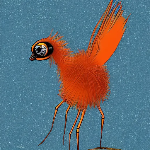 Prompt: a average tangerine colored ostrich midge in the deep sea, digital art