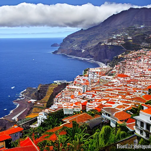 Prompt: madeira island, funchal, the bay, very very wide shot, realism, cinematic shot