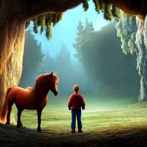 Prompt: the horse and his boy, narnia, pixar, disney, volumetric, crisp