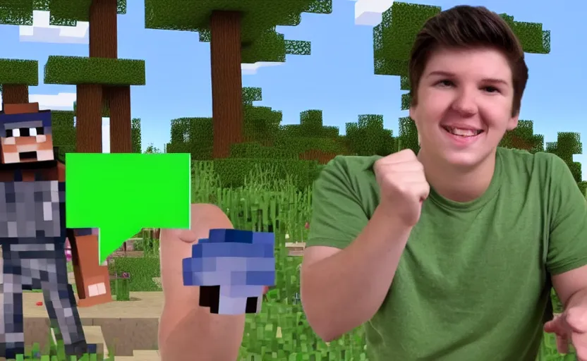 Image similar to preston holding his hands up as he fails at minecraft, prestonplayz, youtube thumbnail