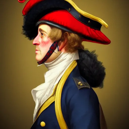 Image similar to A male 18th century British Redcoat Soldier wearing a tricorne hat, artstation, very detailed, award winning trending, historical, masterpiece, realism