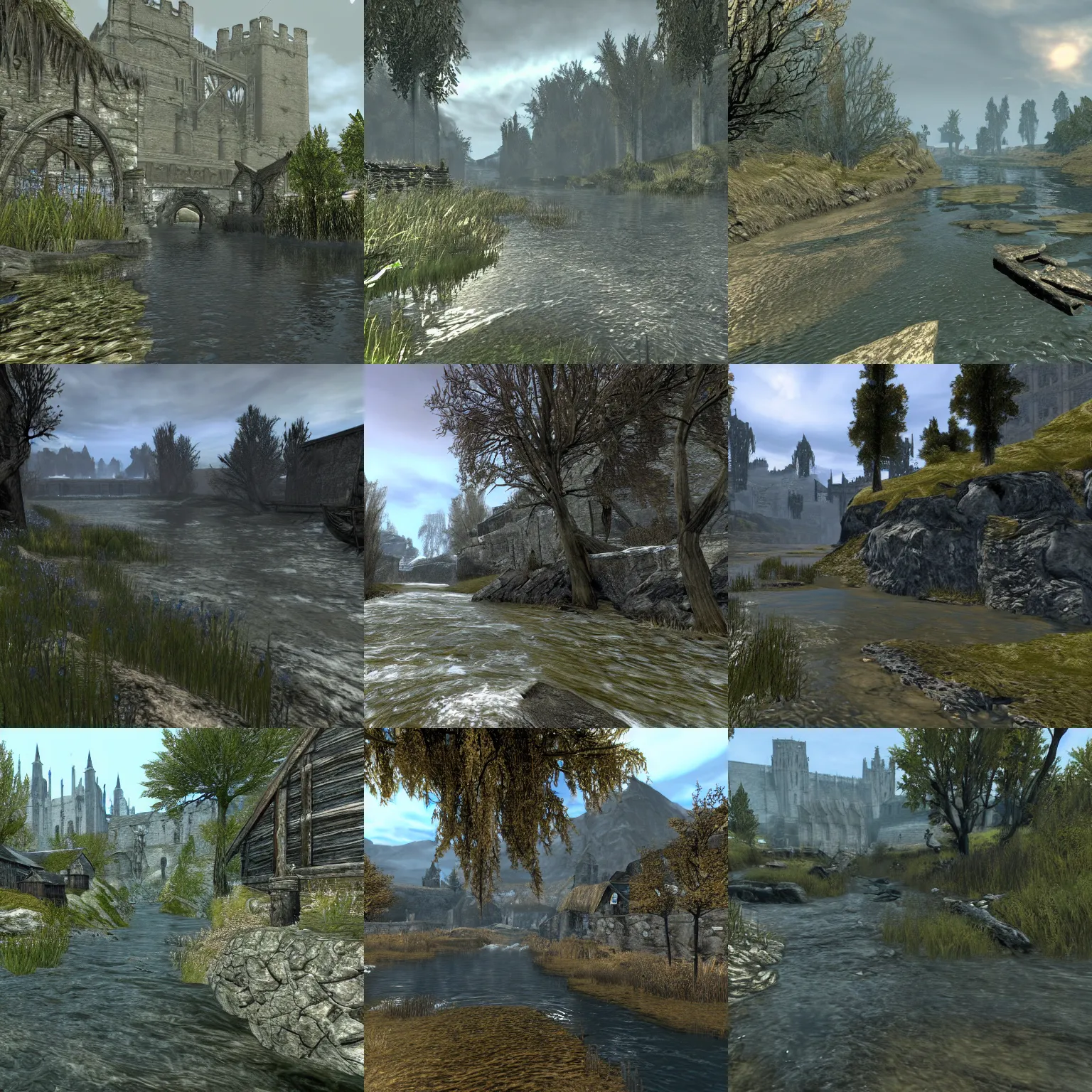 Prompt: river stour in canterbury, screenshot from'elder scrolls v : skyrim'