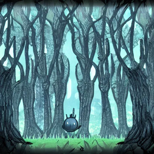 Image similar to forest of trees, style of hollow knight
