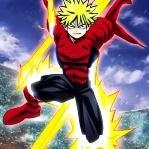 Prompt: bakugo in a superhero pose