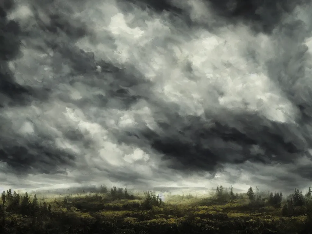 Prompt: detailed landscape, forests. very detailed dark super storm, hyper realistic clouds, impressive, magical, very atmospheric, smoke boiling, cinematic, deep, very high complexity, stunning, masterpiece, chiaroscuro, in the style of david holland and laura den hertog and michael creese, very detailed. 4 k