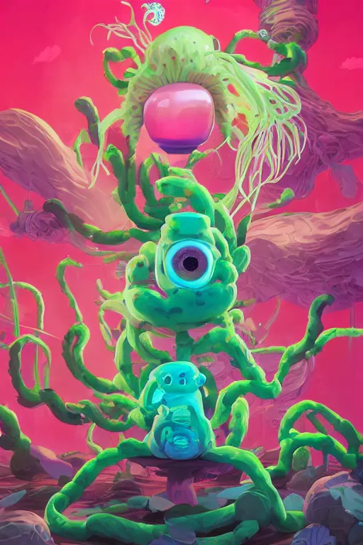 Image similar to roots cactus sushi cristal smurf ghost creature animal sushi cristal very big eye roots cactus elemental flush of force nature micro world fluo fishscale, behance hd by jesper ejsing, by rhads, makoto shinkai and lois van baarle, ilya kuvshinov, rossdraws radiating a glowing aura global illumination ray tracing hdr