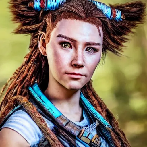 Prompt: aloy of horizon zero dawn in real life , photorealistic , detailed