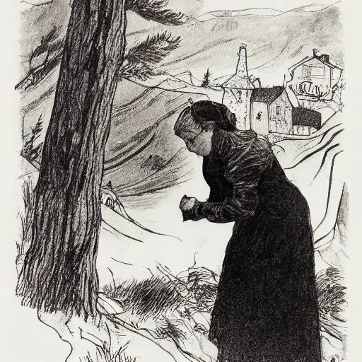 Prompt: julenisse, lavenisse, by theodor severin kittelsen, kjell aukrust, ink drawing, dip pen