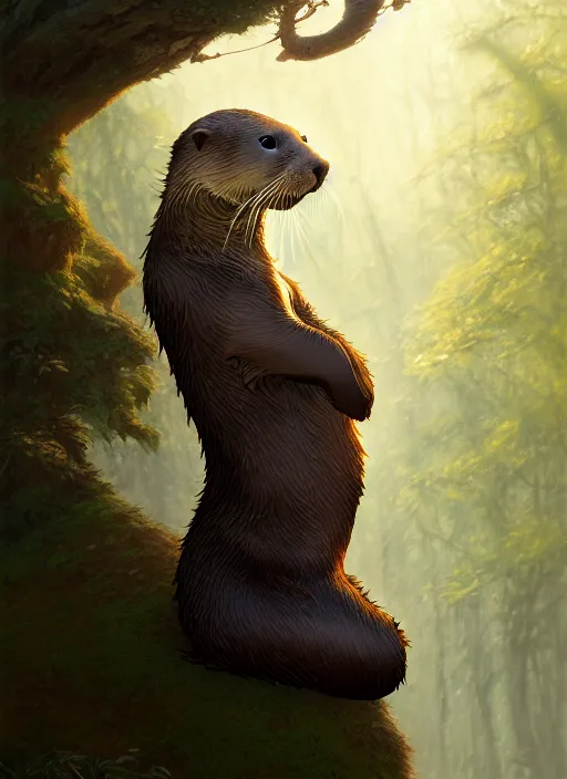 Image similar to a film still portrait of a otter warrior, finely detailed features, cinematic lighting, perfect art, brian jacques redwall woodland, forest, intricate, artstation, trending on pixiv fanbox, painted by brian jacques greg rutkowski, studio ghibli, 4 k