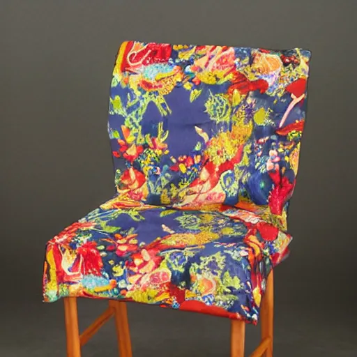 Prompt: a chair made from kimonos