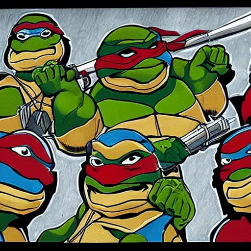 Image similar to the Ninja Turtles, drawn by Michelangelo