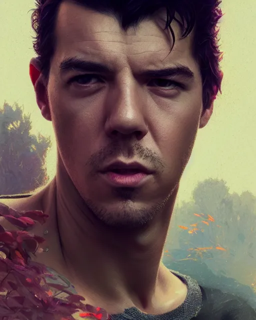 Image similar to highly detailed vfx portrait of a ferocious actor mario casas, stephen bliss, unreal engine, greg rutkowski, loish, rhads, beeple, makoto shinkai and lois van baarle, ilya kuvshinov, rossdraws, tom bagshaw, alphonse mucha, global illumination, detailed and intricate environment