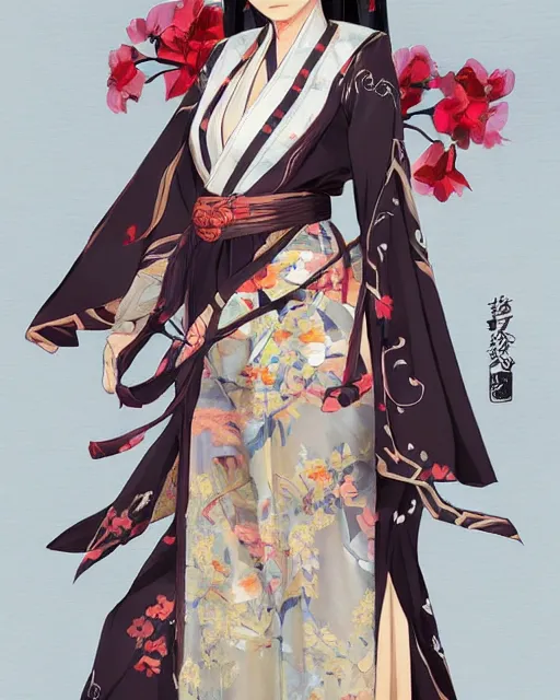 Image similar to A full-body anime portrait of Ssunbiki as a beautiful woman wearing a kimono from Skyrim, by Stanley Artgerm Lau, WLOP, Rossdraws, James Jean, Andrei Riabovitchevy, Marc Simonetti, and Sakimichan, trending on artstation