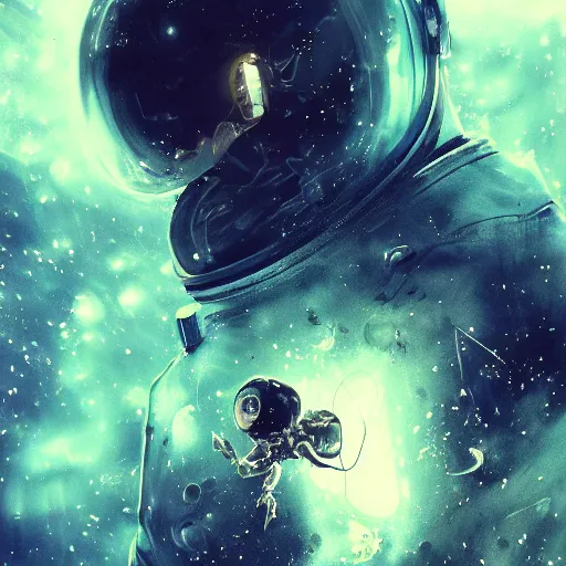 Prompt: highly detailed portrait of a creepy mark zuckerberg astronaut, by Dustin Nguyen, Akihiko Yoshida, Greg Tocchini, Greg Rutkowski, Cliff Chiang, 4k resolution, nier:automata inspired, bravely default inspired, vibrant but dreary gold, silver, opal, black and white color scheme!!! ((Space nebula background))