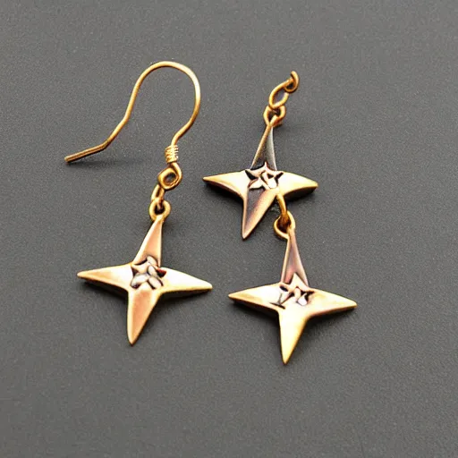 Image similar to bronze star shaped stone embroidered earrings, ultra realistic, clean,