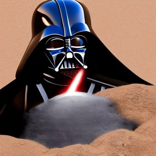 Prompt: darth vader panicing in a pit of sand